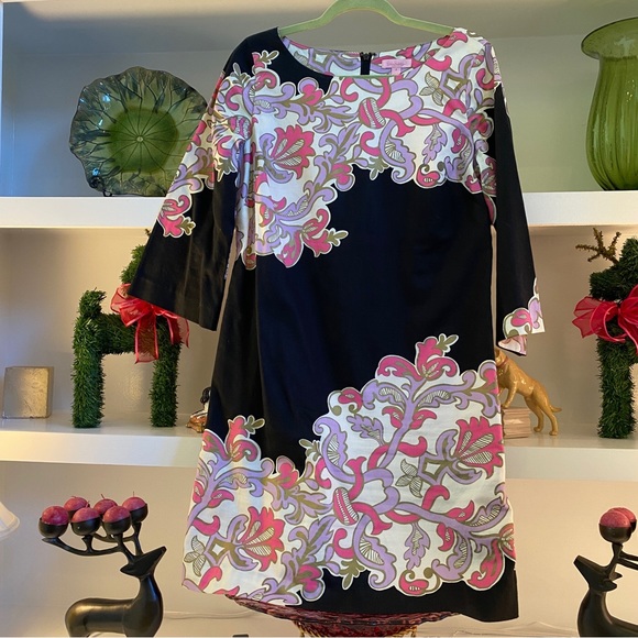 Lilly Pulitzer Black & Pink Metallic Holiday Shayna Dress - Size 8 / Medium - Picture 1 of 16